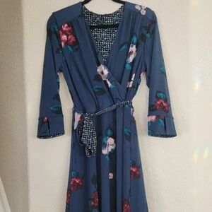 White House Black Market Reversible Blue Fit and Flare Wrap Dress